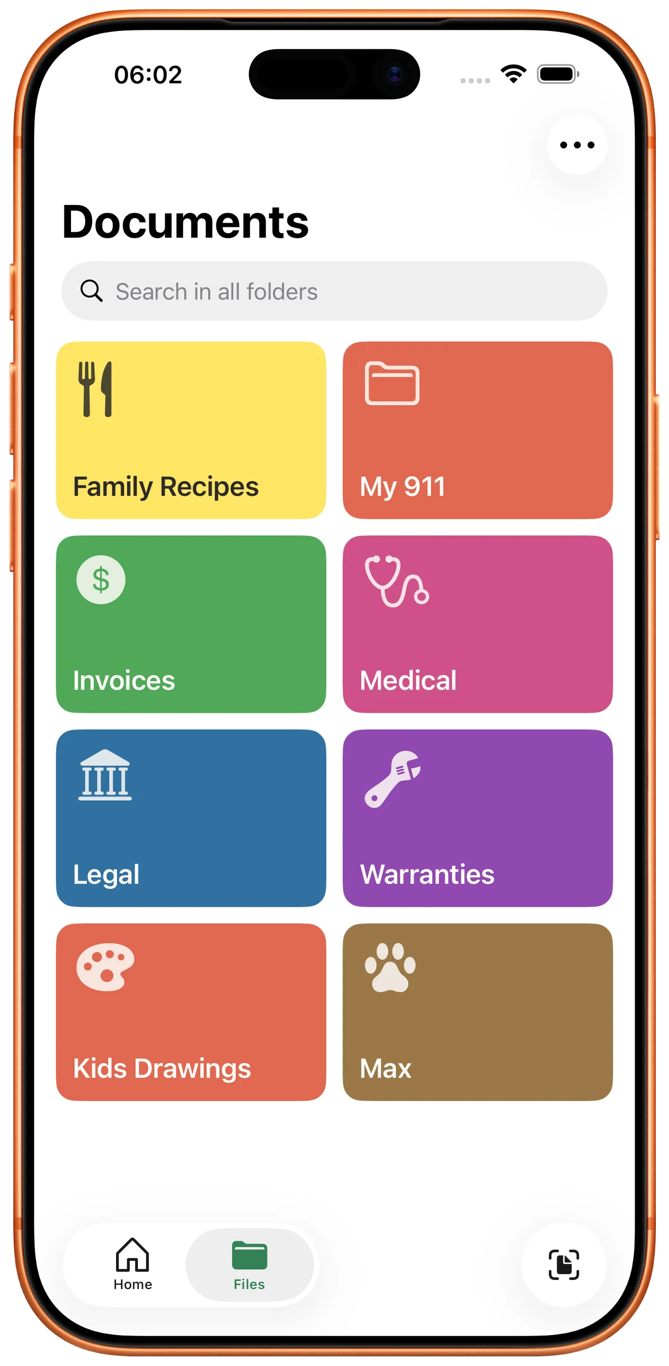 Pockli Scan private document scanner app for iPhone showing organized documents